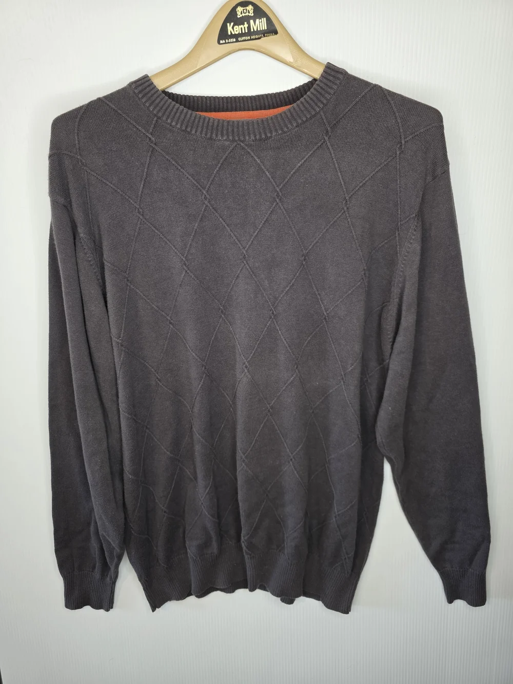 Oscar de la Renta Brown Cotton Diamond Knit Sweater Large